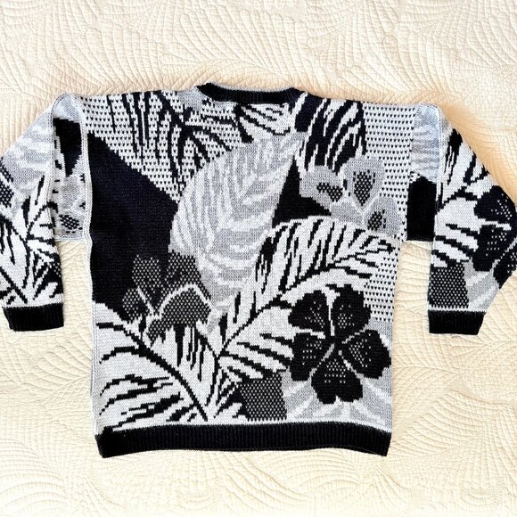 Vintage 90s Arielle Metallic Black & Silver Floral Long Sleeve Sweater Size L - Picture 5 of 7